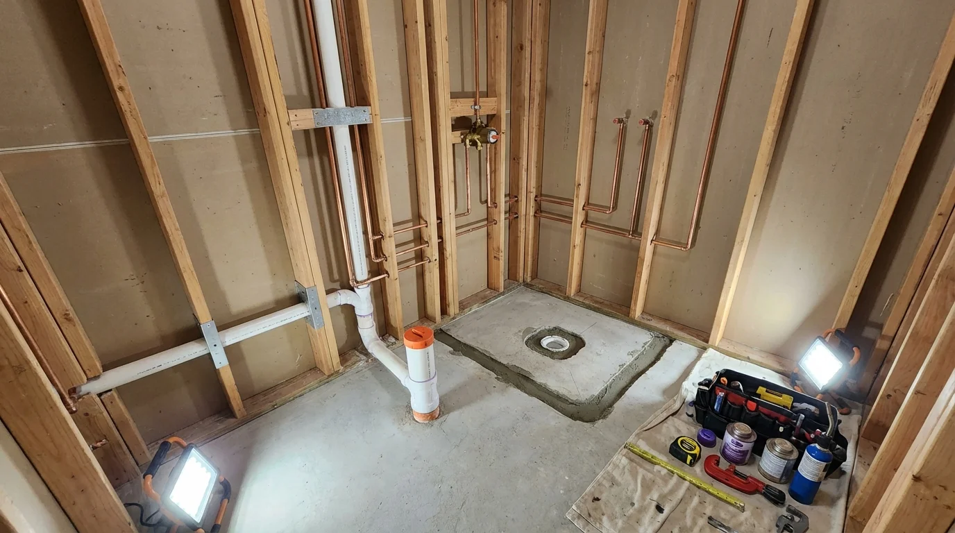 Bathroom rough-in plumbing during remodel by Johns Plumbing LLC in Cedar City