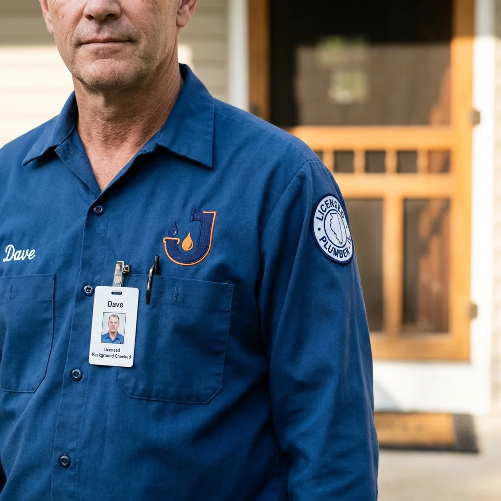 Licensed plumber showing ID badge in Cedar City, UT